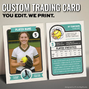 Vintage-Custom-Softball-Sammelkarte, Teal-Spieleri Telefonnummerkarte