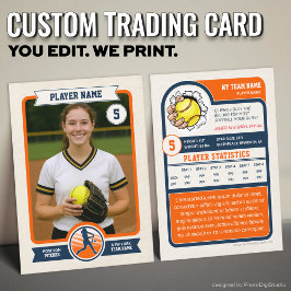 Vintage Custom Softball Trading Card, Orange Sport Telefonnummerkarte