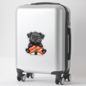 Vintage Cute Black Pug Sushi Cartoon Vector Illust Aufkleber (Koffer)