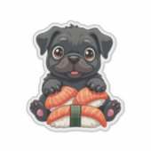 Vintage Cute Black Pug Sushi Cartoon Vector Illust Aufkleber (Vorderseite)