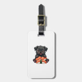 Vintage Cute Black Pug Sushi Cartoon Vector Illust Gepäckanhänger (Vorderseite vertikal)