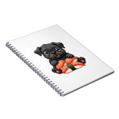 Vintage Cute Black Pug Sushi Cartoon Vector Illust Notizblock (Rechte Seite)
