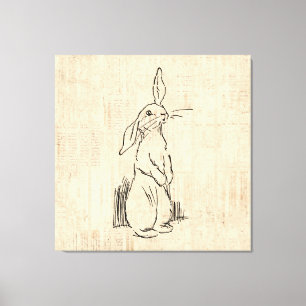 Vintage Cute Bunny Rabbit Art Script Background Leinwanddruck