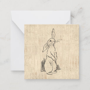 Vintage Cute Bunny Rabbit Art Script Background Mitteilungskarte