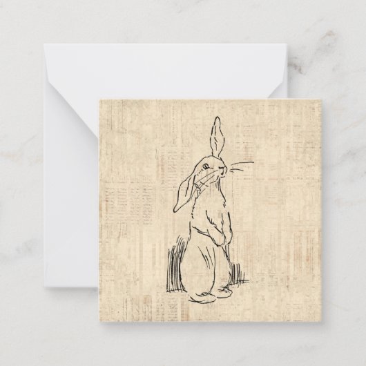 Vintage Cute Bunny Rabbit Art Script Background Mitteilungskarte (Vorderseite)
