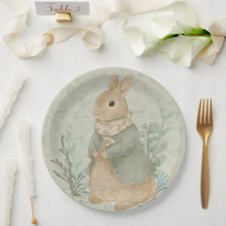  vintage cute bunny with flowers Paper Plate Pappteller