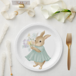  vintage cute bunny with flowers Paper Plate Pappteller