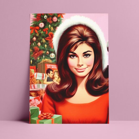 Vintage Cute Christmas Pin-up Postkarte