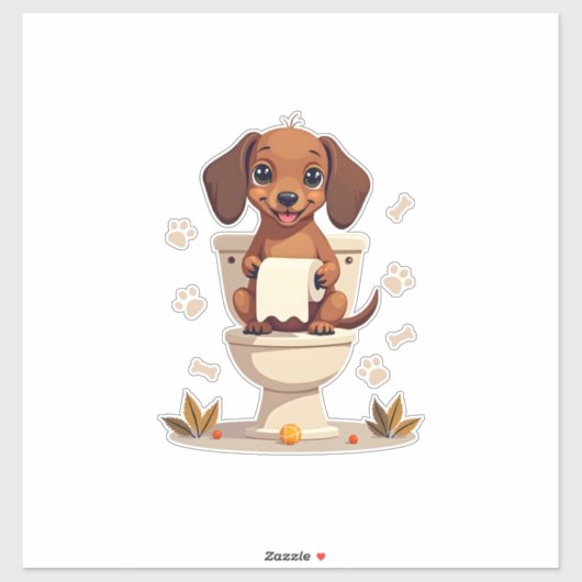 Vintage Cute Dachshund on Toilet Cartoon Bathroom  Aufkleber (Blatt)