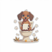Vintage Cute Dachshund on Toilet Cartoon Bathroom  Aufkleber (Vorderseite)