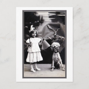 Vintage cute little Pierrot girl with poodle photo Postkarte