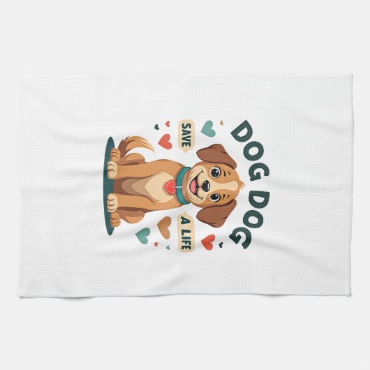 Vintage Cute Rescue Dog Save A Life Cartoon Puppy  Geschirrtuch (Horizontal)