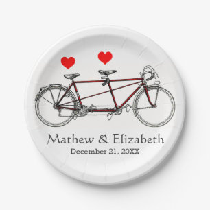 Vintage Cute Tandem Bicycle Custom Wedding Pappteller