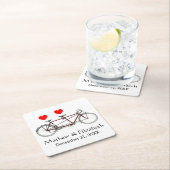 Vintage Cute Tandem Bicycle Custom Wedding Rechteckiger Pappuntersetzer (Vor Ort)