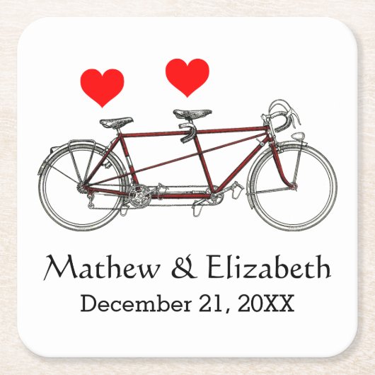 Vintage Cute Tandem Bicycle Custom Wedding Rechteckiger Pappuntersetzer (Vorderseite)
