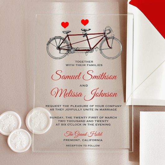 Vintage Cute Tandem Bicycle Wedding Acryleinladungen