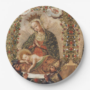 Vintage Cuzco-Schule Madonna bei der Anbetung des Pappteller
