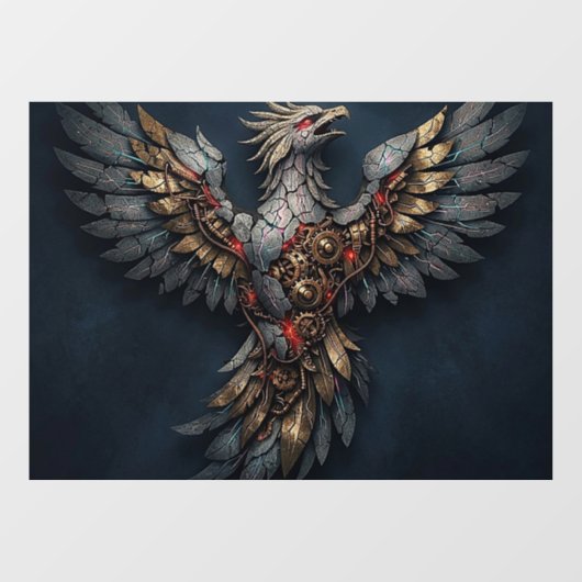 Vintage Cyber-Phoenix:Aged Gold & Neon Mythic Bird Fensteraufkleber (Blatt)