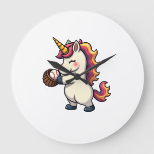 Vintage Dabbing Einhorn Baseball Cartoon Vektor De Große Wanduhr