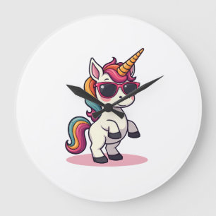 Vintage Dabbing Einhorn Regenbogen Cartoon Vektor Große Wanduhr