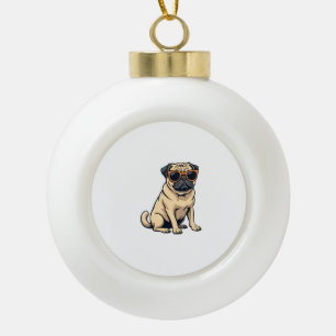 Vintage Dabbing Mops mit Sonnenbrille Lustiger Hun Keramik Kugel-Ornament