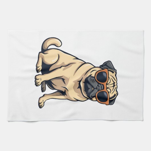 Vintage Dabbing Pug with Sunglasses Funny Dog Vect Geschirrtuch (Horizontal)