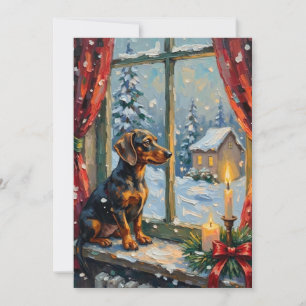 Vintage-Dachshund an einem gemütlichen Weihnachtsf Feiertagskarte