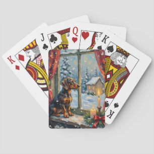 Vintage-Dachshund an gemütlichem Weihnachtsfenster Spielkarten