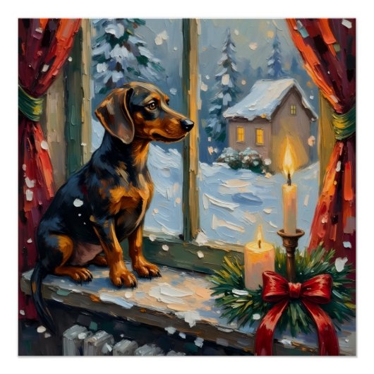 Vintage Dachshund by Cozy Christmas Window Poster (Vorderseite)