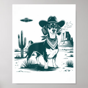 Vintage-Dachshund-Cowboys-Ufo-Western-Lustiger-Hun Poster