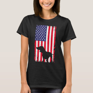Vintage-Dachshund-Hund Amerikanische Flagge Hund   T-Shirt