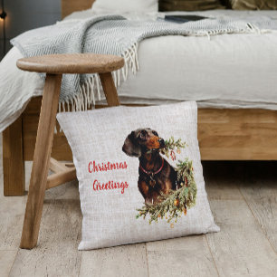 Vintage-Dachshund-Hund-rustikale Weihnachtsgrüße Kissen