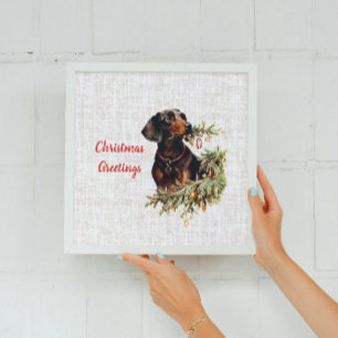 Vintage-Dachshund-Hund-rustikale Weihnachtsgrüße Poster
