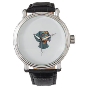 Vintage-Dachshund-Porträtkunst Retro-Hundeillustra Armbanduhr