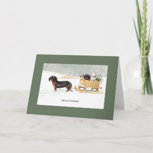 Vintage Dachshund Puppies & Kittens Christmas Card Feiertagskarte