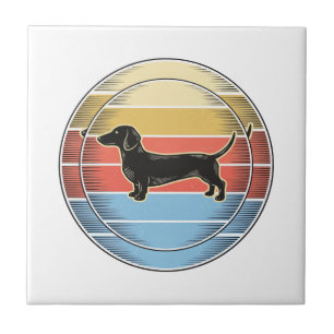 Vintage-Dachshund-Retro-Sonnenuntergang-Hund-Shirt Fliese