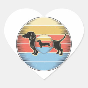 Vintage-Dachshund-Retro-Sonnenuntergang-Hund-Shirt Herz-Aufkleber