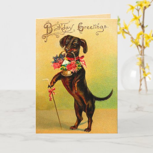 Vintage Dackel Geburtskarte Karte (Gelbe Blume)