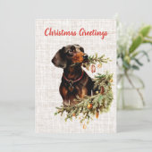 Vintage Dackel Hund Rustikale Weihnachtsgrüße Feiertagskarte (Stehend Vorderseite)