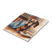 Vintage Dackel in der alten Bibliothek Fliese (Seite)