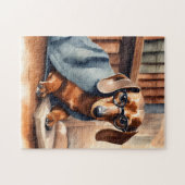 Vintage Dackel in der alten Bibliothek Puzzle (Horizontal)