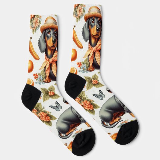 Vintage Dackel nahtlos Socken (Rechts)