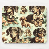 Vintage Dackel Nahtlose Malerei Mousepad (Vorne)