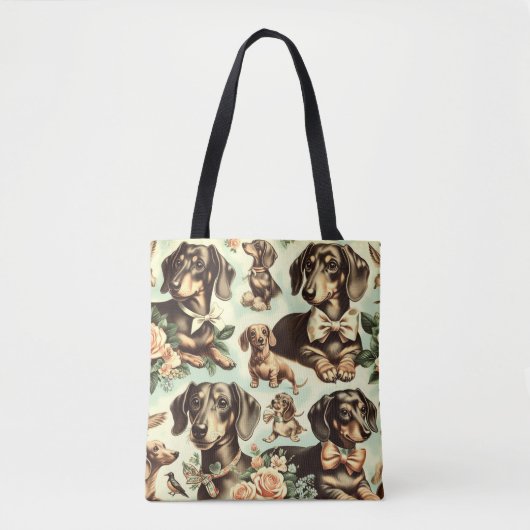 Vintage Dackel Nahtlose Malerei Tasche (Vorderseite)