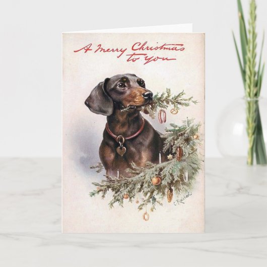 Vintage Dackel-Weihnachtskarte Feiertagskarte (Vorderseite)