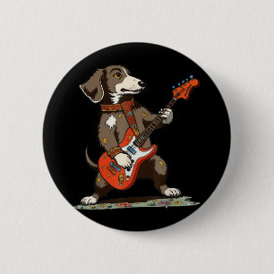 Vintage Dackel Würstchen Gitarre Funny Dog spielen Button