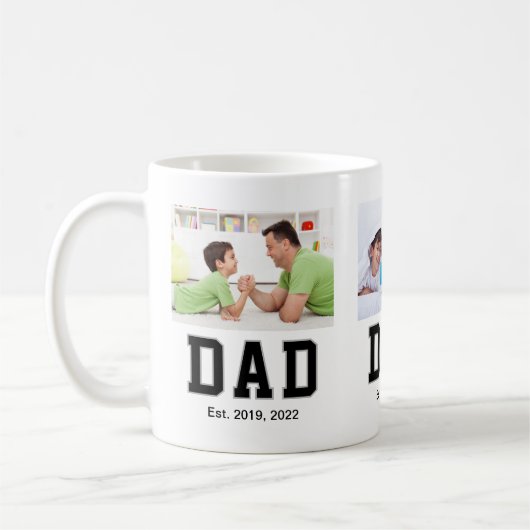 Vintage Dad Established Schwarzer Text 3 Fotos Kaffeetasse (Links)