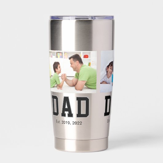 Vintage Dad Established Schwarzer Text 3 Fotos Thermobecher (Vorderseite)