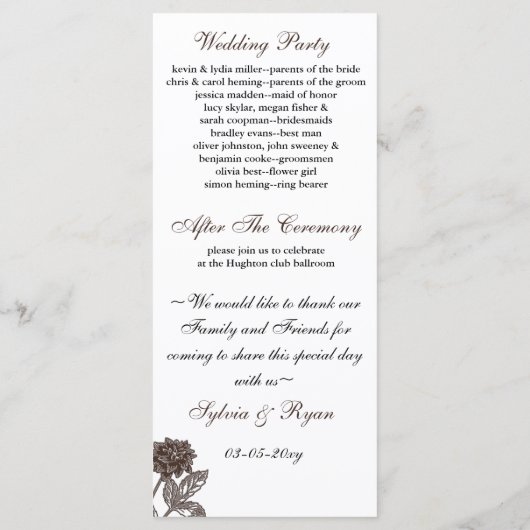 Vintage Dahlia Hochzeitseinladungen Programm (Rückseite)