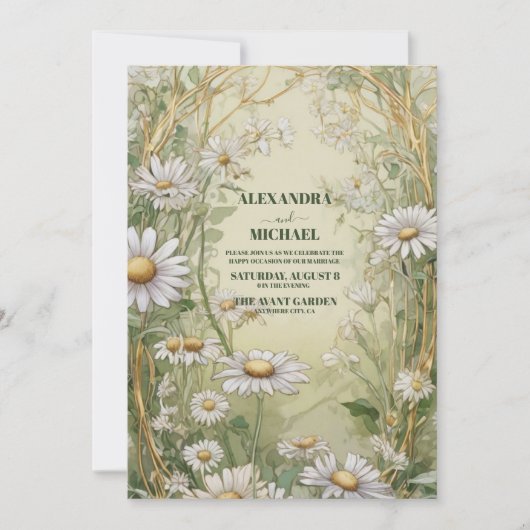 Vintage Daisy Art Nouveau Hochzeit Einladung (Vorderseite)